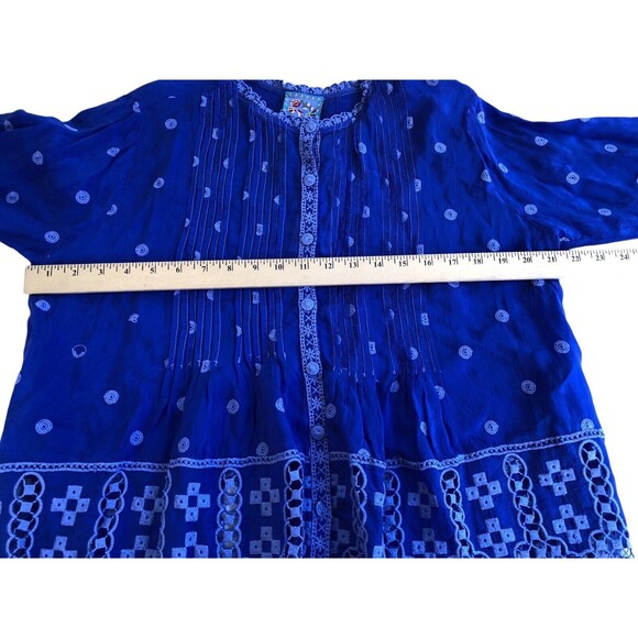 NWT Johnny Was Sz S Silky Cobalt Blue Tunic Top Embroidered Eyelet Lace Summer - Picture 7 of 12